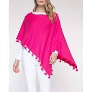 Caroline Grace Women's Pink Cotton Cashmere Tassel Poncho
